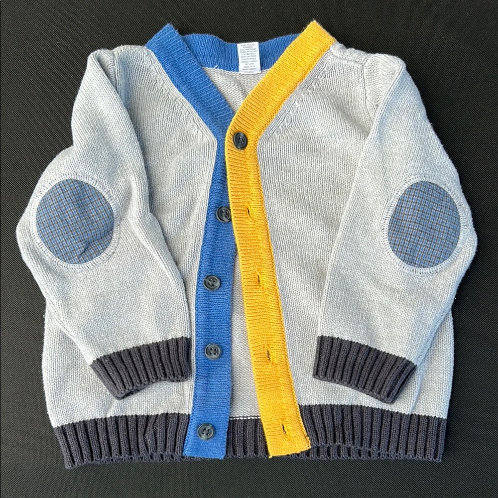 Stylish Kids Cardigan with Blue and Yellow Accents 18m